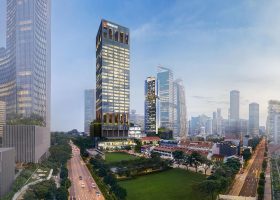 Midtown Bay facade at Beach Road District 7 integrated with Guoco Midtown offices and retail in Singapore Downtown Core