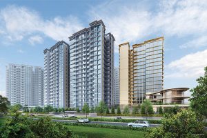 Grand Dunman condominium artist impression showcasing seven 18-storey residential blocks along Dunman Road near Dakota MRT in District 15 Singapore