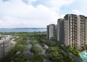 Artist’s impression of Coastal Cabana, a 748-unit Executive Condominium along Jalan Loyang Besar in Pasir Ris (District 17), showing multiple mid-rise residential blocks arranged as a large-scale, resort-style residential community.
