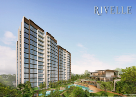 Artist’s impression of Rivelle Tampines, a large-scale 99-year leasehold Executive Condominium in District 18 (Tampines), showing multi-block residential towers designed for family-oriented own-stay living by Sim Lian Group.