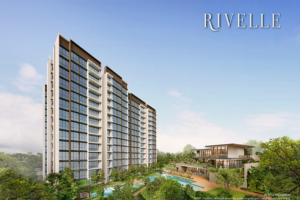 Artist’s impression of Rivelle Tampines, a large-scale 99-year leasehold Executive Condominium in District 18 (Tampines), showing multi-block residential towers designed for family-oriented own-stay living by Sim Lian Group.