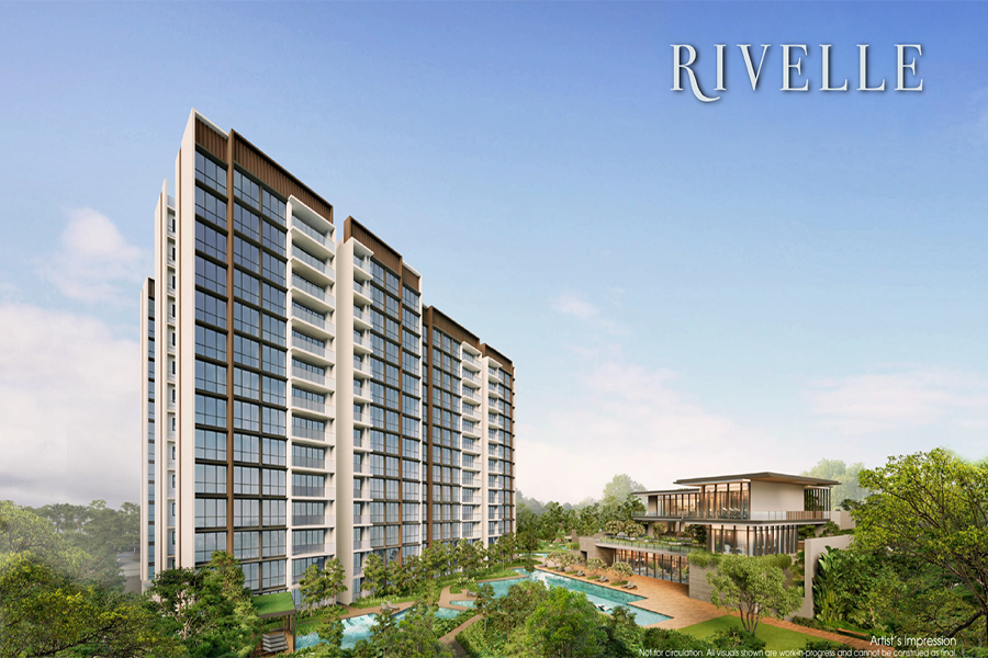 Artist’s impression of Rivelle Tampines, a large-scale 99-year leasehold Executive Condominium in District 18 (Tampines), showing multi-block residential towers designed for family-oriented own-stay living by Sim Lian Group.