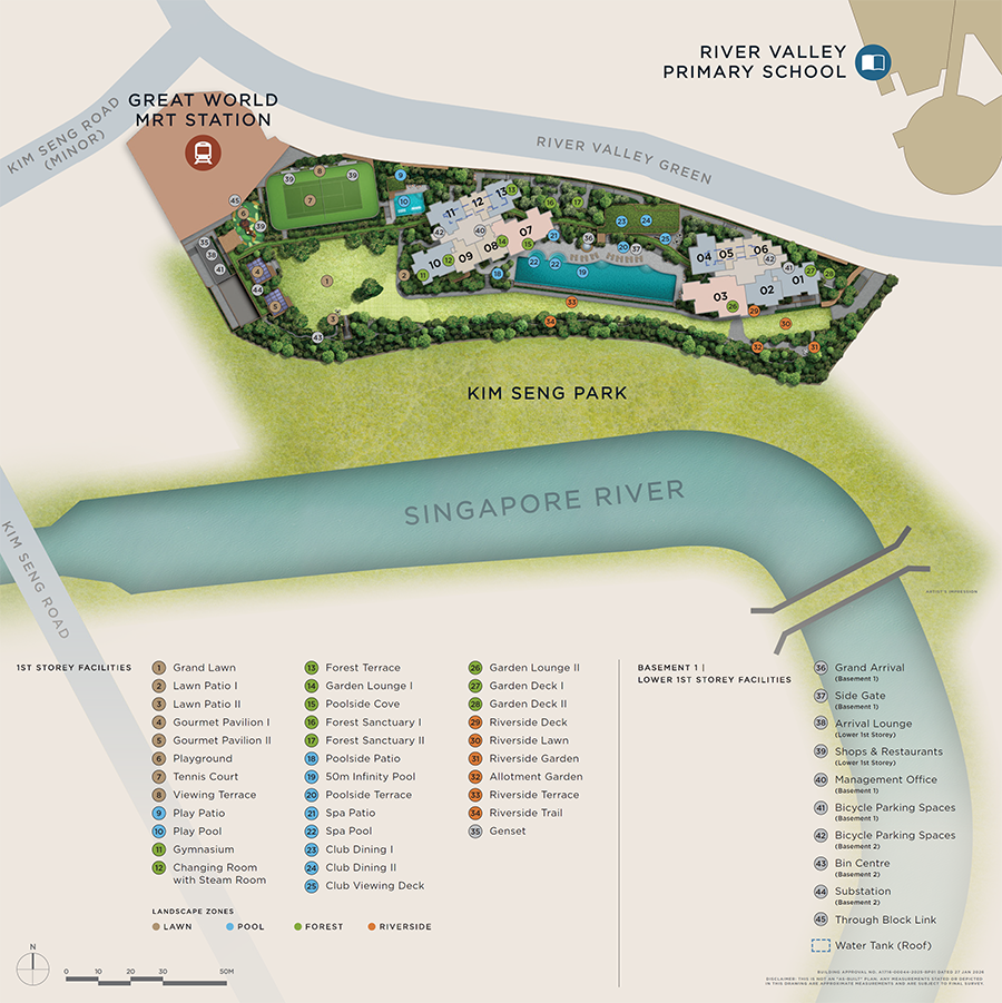 River Modern site plan illustrating building layout, site boundaries, internal circulation, and relative positioning within the development