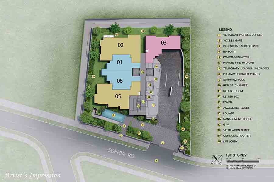 Sophia Meadow facilities plan showing site layout low-rise boutique condo Mount Sophia Singapore