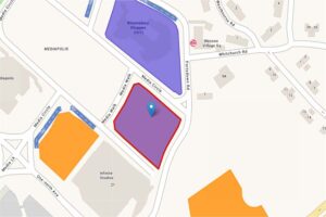 Site location map of Hudson Place Residences at Media Circle, showing proximity to Mediapolis, Infinite Studios, and nearby one-north developments in District 5, Singapore.