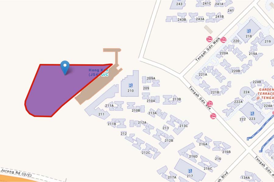 Alt text: Site location map of Tengah Garden Residences beside Hong Kah MRT (JS4) along Tengah Garden Avenue in Tengah, Singapore.