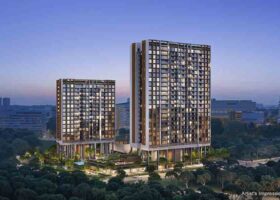 Hudson Place Residences condominium facade at Media Circle near one-north showing modern residential towers and development layout in Singapore