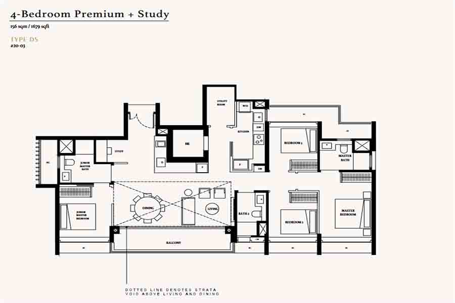 Arina East Residences 4 bedroom premium study floor plan showing layout configuration and spatial zoning