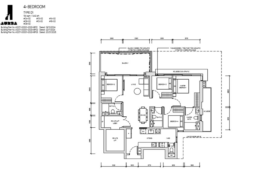 Aurea Beach Road 4 bedroom floor plan layout with private lift and efficient city living configuration