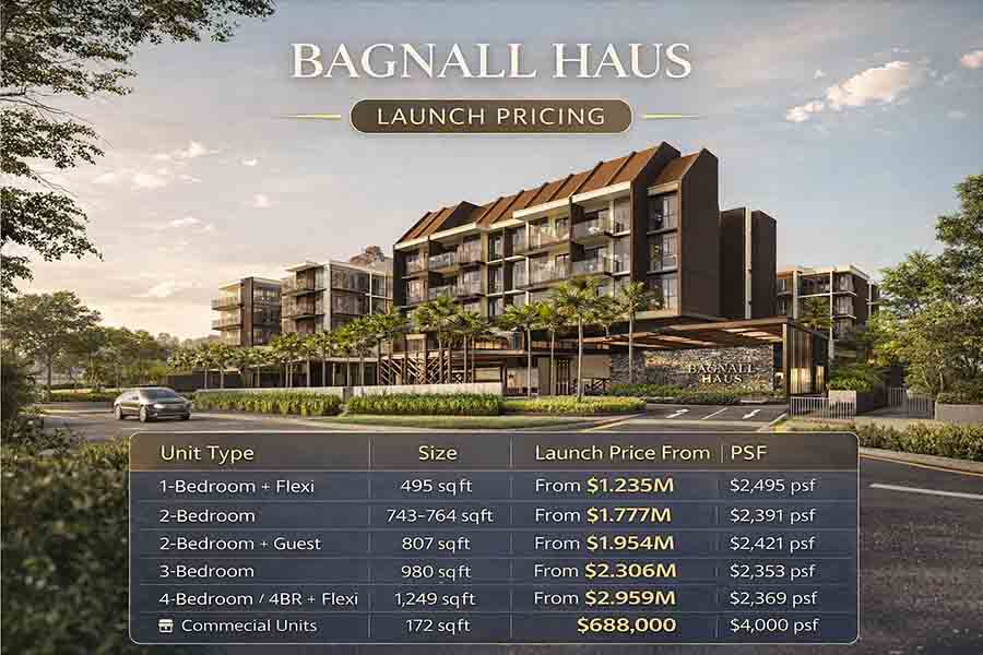 Bagnall Haus launch pricing showing unit types, sizes and price from freehold condo near Sungei Bedok MRT
