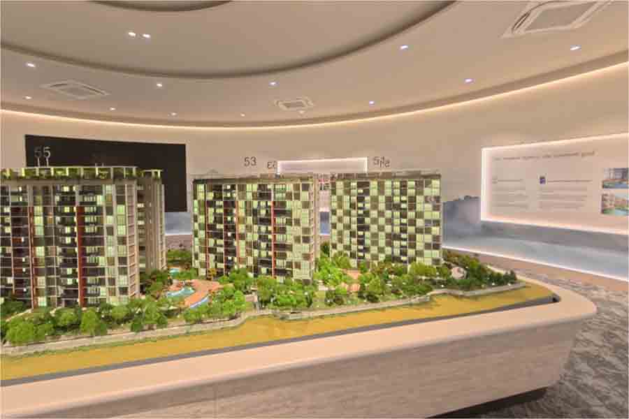 Canberra Crescent Residences showflat scale model showing residential blocks, internal facilities and site layout in Sembawang District 27