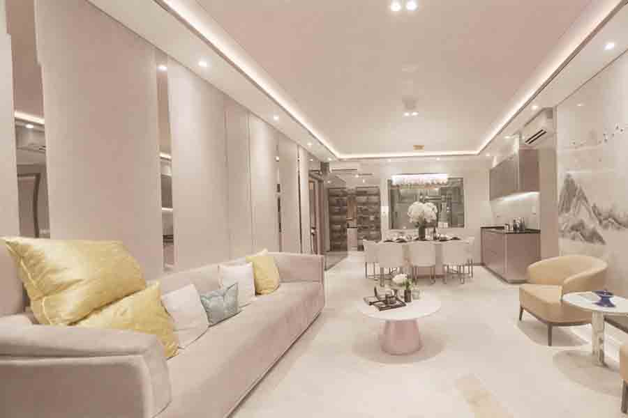 Chuan Park showflat interior showing living and dining layout within a Lorong Chuan MRT-adjacent development in District 19