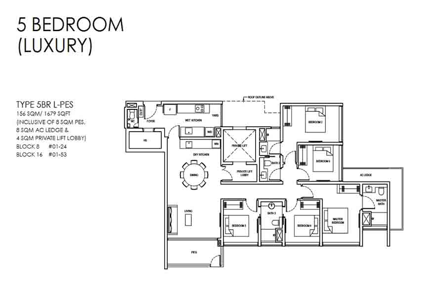 Grand Dunman 5 bedroom luxury floor plan layout showing internal zoning, private lift access, and family-scale living configuration in District 15