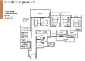 Lentoria 4-bedroom premium floor plan layout showing zoning, bedrooms, kitchen and balcony near Lentor MRT District 26
