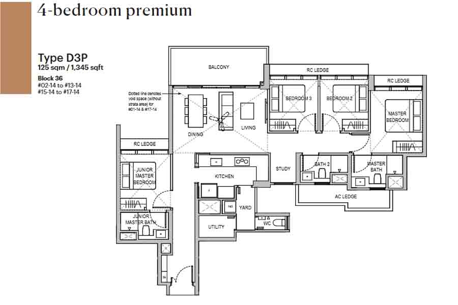 Lentoria 4-bedroom premium floor plan layout showing zoning, bedrooms, kitchen and balcony near Lentor MRT District 26