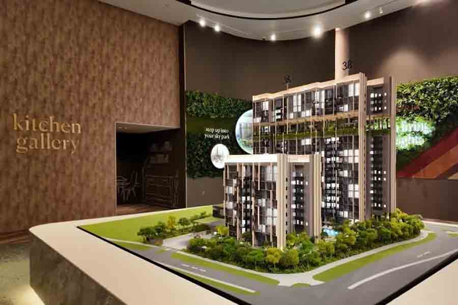 Lentoria showflat scale model showing residential blocks landscaping and site layout near Lentor MRT in District 26