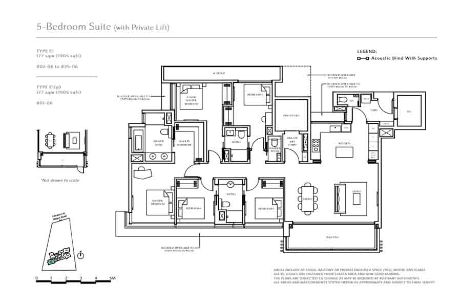 Meyer Blue 5 bedroom floor plan with private lift layout showing unit configuration and space distribution in District 15 Singapore
