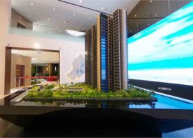 Meyer Blue showflat scale model displaying high-rise coastal condominium layout and site planning in District 15 Singapore