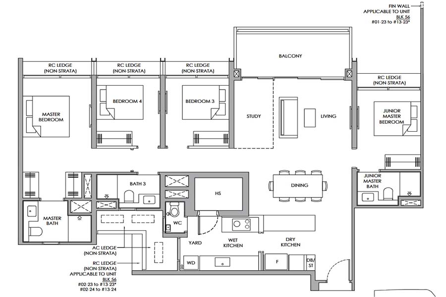 Narra Residences floor plan layouts for family units in District 23 Singapore