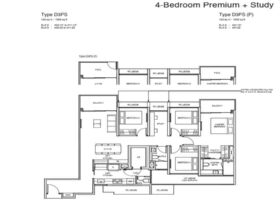 Norwood Grand 4 bedroom premium study floor plan layout showing zoning bedroom arrangement kitchen living and balcony configuration in Woodlands District 25