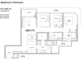 One Marina Gardens 3 bedroom premium floor plan layout Marina South District 1 Singapore