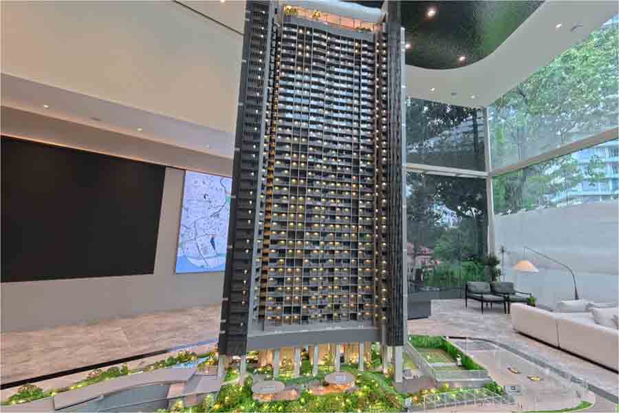 River Green showflat tower scale model showing high-rise form and development structure in River Valley