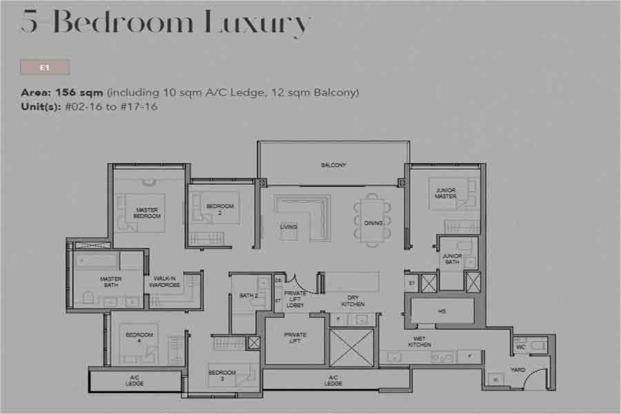 SORA 5 bedroom luxury floor plan layout showing unit configuration and space distribution in Jurong Lake District