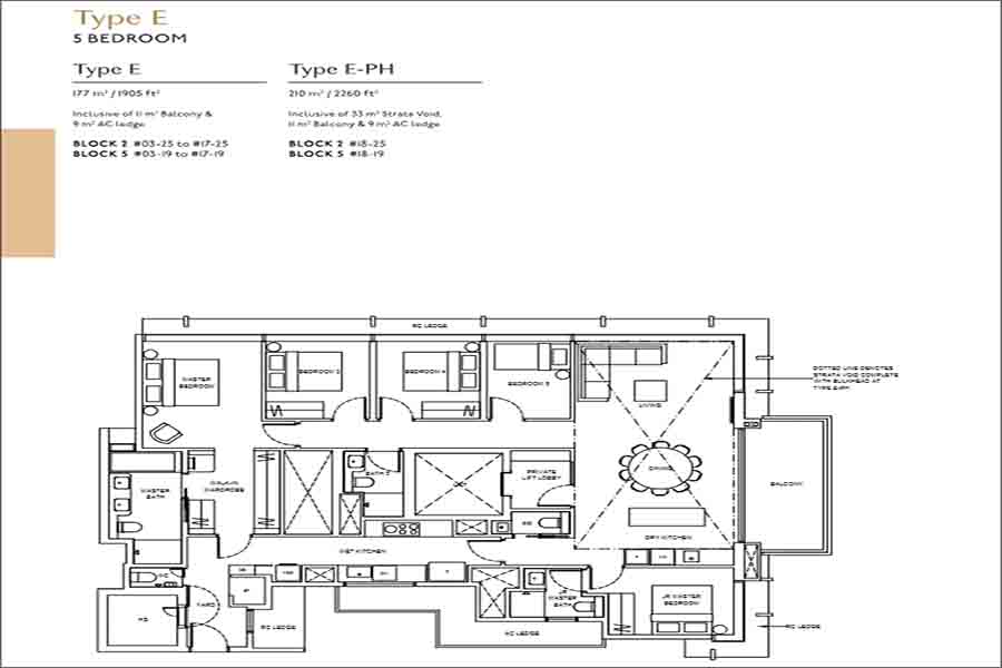 The Continuum 5 bedroom floor plan showing large family layout and private lift configuration at Thiam Siew Avenue District 15