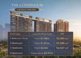 The Continuum launch pricing showing unit types and entry prices for freehold condo at Thiam Siew Avenue District 15