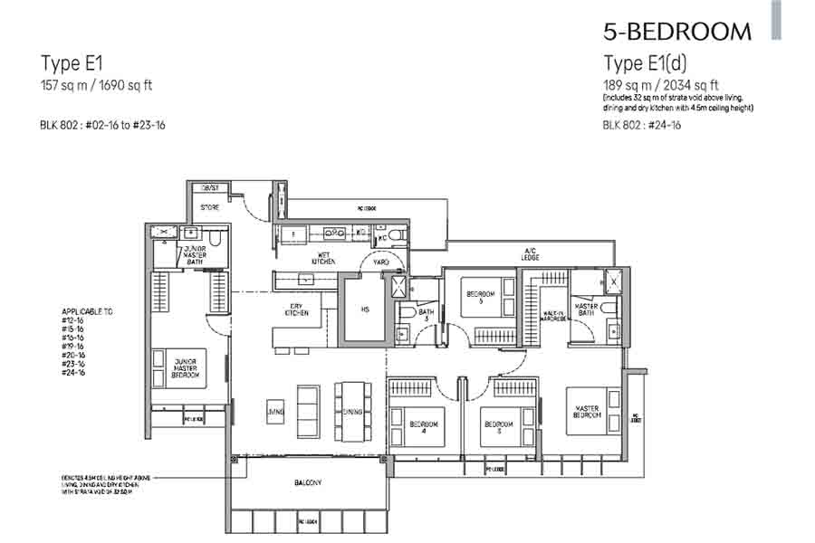The Myst 5 bedroom floor plan showing layout zoning bedroom arrangement kitchen and living area configuration in Upper Bukit Timah District 23 condominium