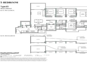 The Orie 5 bedroom floor plan layout showing internal zoning bedroom arrangement kitchen and living spaces in Toa Payoh District 12 condominium