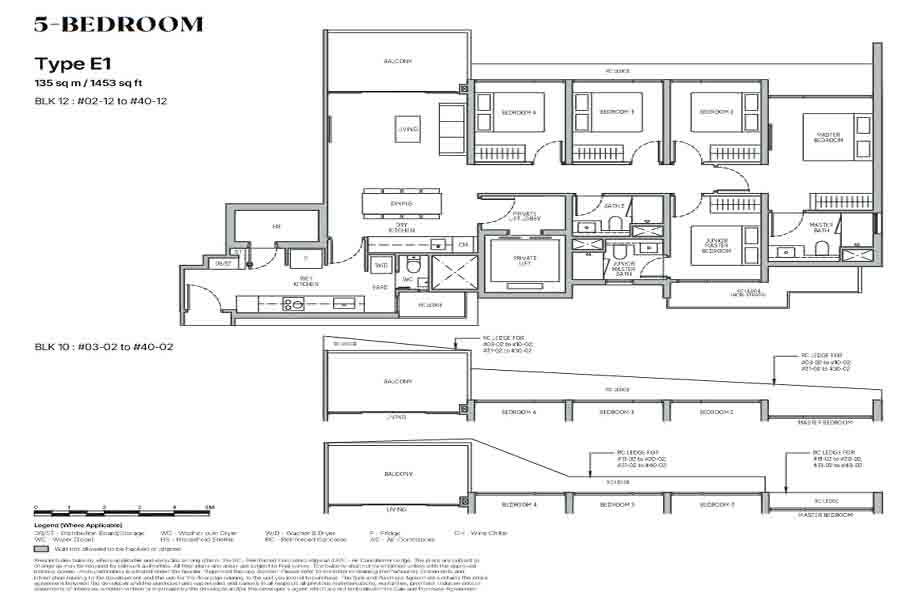 The Orie 5 bedroom floor plan layout showing internal zoning bedroom arrangement kitchen and living spaces in Toa Payoh District 12 condominium