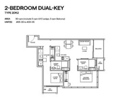 TMW Maxwell 2-bedroom dual-key floor plan layout showing compact CBD unit configuration in District 2 Singapore