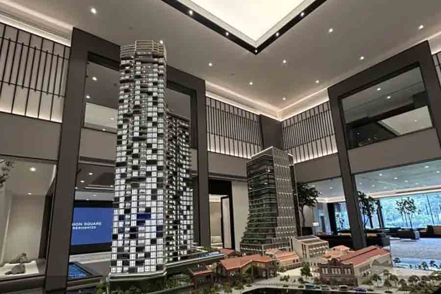 Union Square Residences showflat model and sales gallery near Merchant Loop for the District 1 Singapore River development