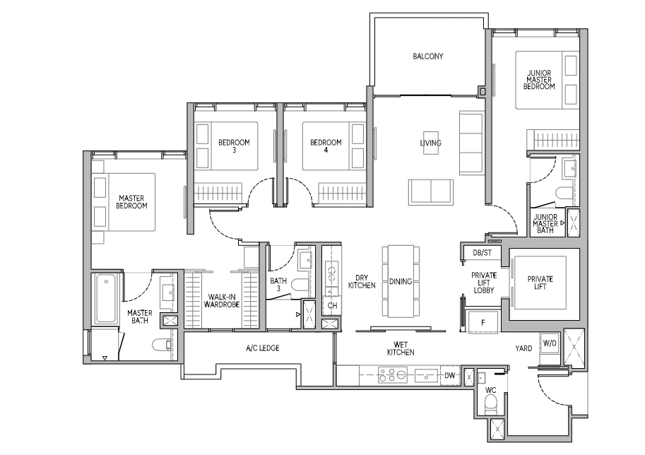 Union Square Residences floor plan layout example showing premium apartment design with private lift access in District 1 Singapore