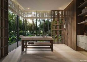 UPPERHOUSE at Orchard Boulevard showflat interior with luxury fittings and natural greenery view in District 10 Singapore