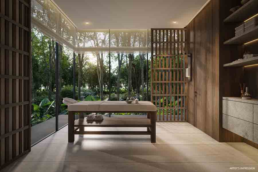 UPPERHOUSE at Orchard Boulevard showflat interior with luxury fittings and natural greenery view in District 10 Singapore