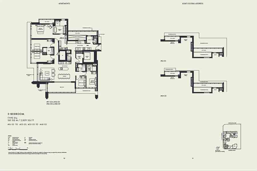 W Residences Marina View Singapore 5-bedroom floor plan layout showing large luxury Downtown Core residence configuration