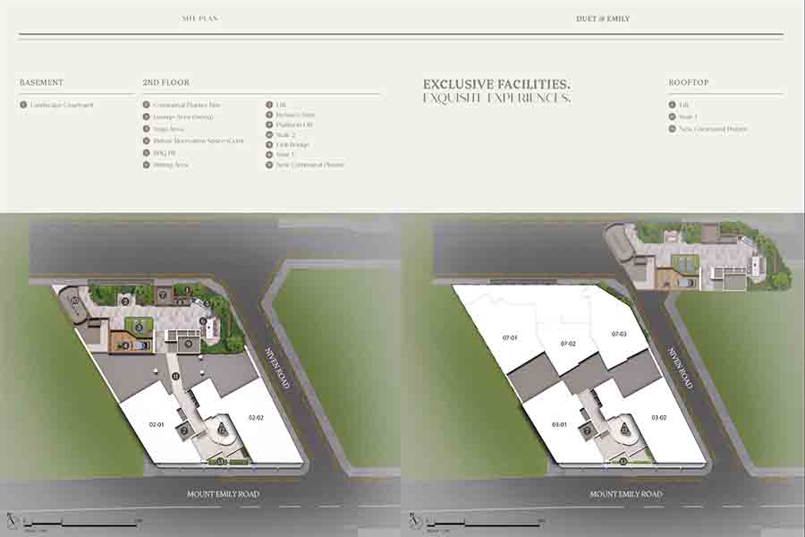 Duet @ Emily site plan showing boutique layout courtyard sky terrace facilities Mount Emily