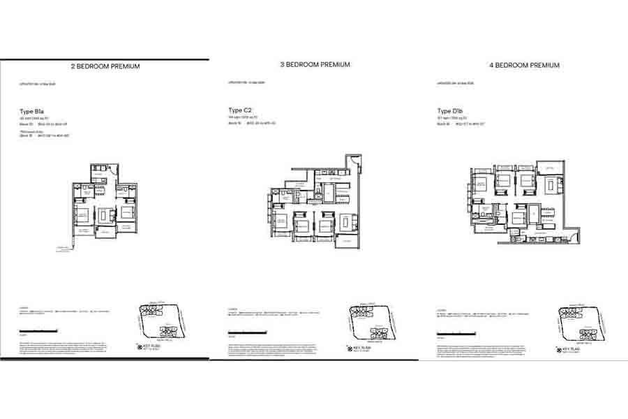 Hudson Place Residences floor plan layouts showing 2 bedroom, 3 bedroom and 4 bedroom unit configurations in District 5 Singapore