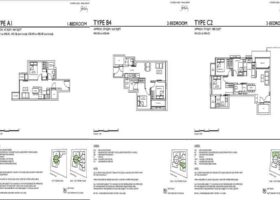 Sophia Meadow floor plan layouts showing 1 bedroom, 2 bedroom and 3 bedroom unit configurations in District 9 Singapore