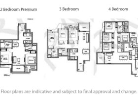 Vela Bay floor plan layouts showing 2 bedroom premium, 3 bedroom and 4 bedroom unit types in Bayshore Singapore