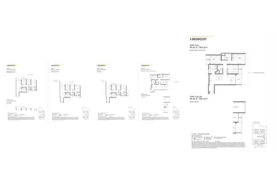 Lucerne Grand 3 Bedroom floor plans showing C1, C2, C3 and C3a unit layouts