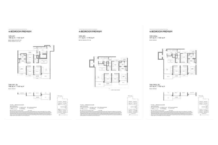 Lucerne Grand 4 Bedroom Premium floor plans showing DP1, DP2 and DP2a unit layouts