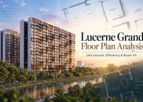 Lucerne Grand floor plan analysis with condominium facade and apartment layout illustrations