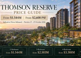Thomson Reserve Price Guide 2026 featuring indicative prices from $1.544 million, starting at $2,608 PSF, with 2-, 3- and 4-bedroom pricing.