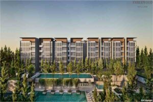 Amberwood at Holland condo facade with low-rise residential blocks and landscaped pool